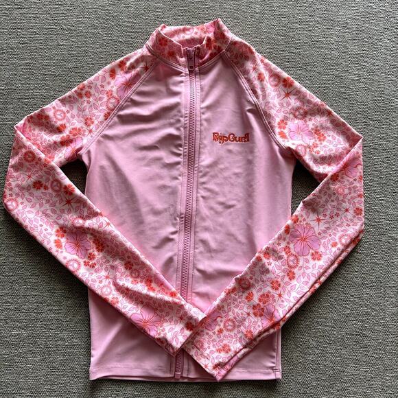 Rip Curl Girls Rash Guard UPF 50 Size 8 XS Long Sleeve Surf Swim Shirt Pink - Picture 1 of 8